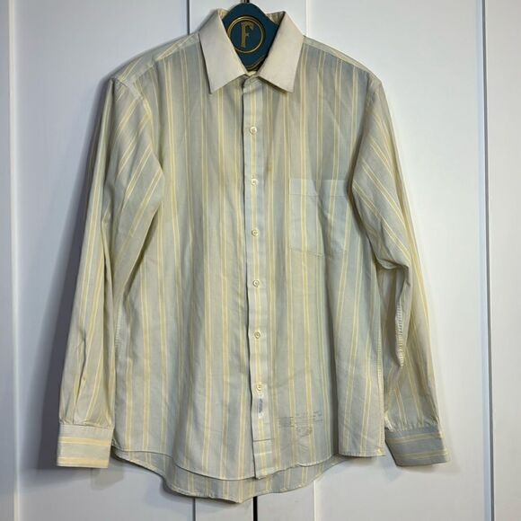 Vintage 70’s Lanvin Yellow Blue Striped Button Down - 16 - Picture 1 of 5
